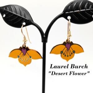 Laurel Burch "Desert Flower" Earrings, Golden Yellow Enamel, Gold Plated